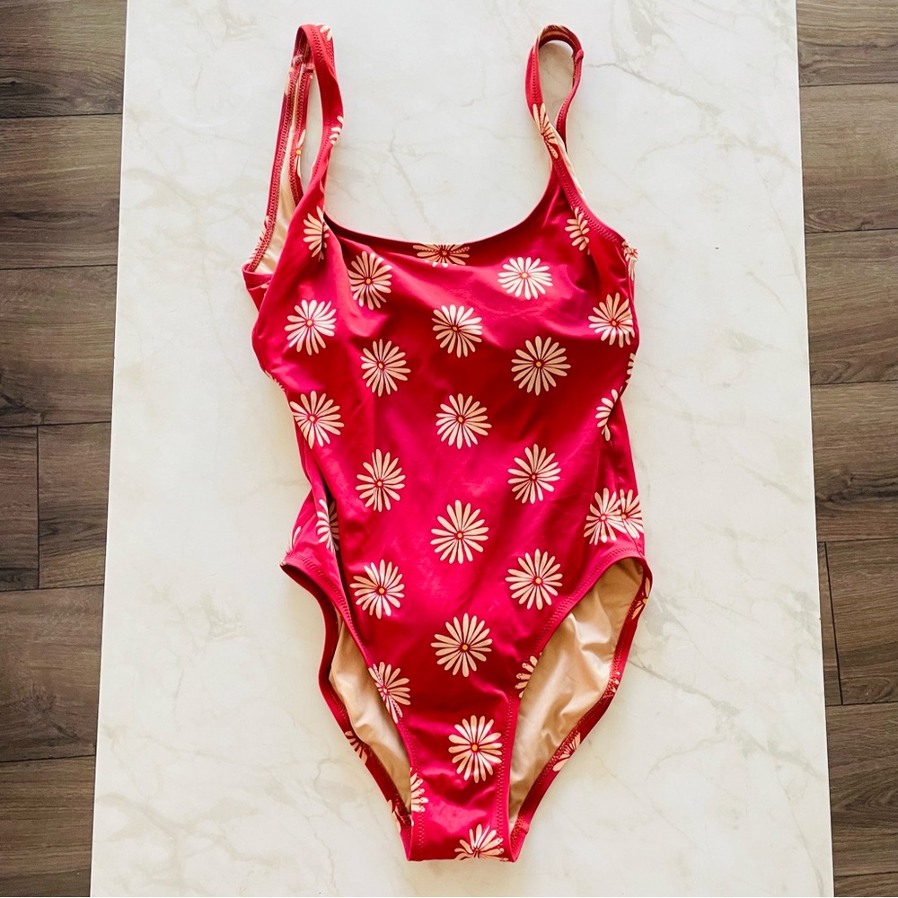 Madewell Floral Retro Inspired Swimsuit Red and Yellow Flowers